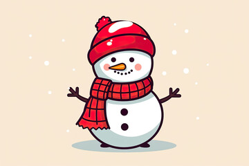 Cute snowman and snowfall. 