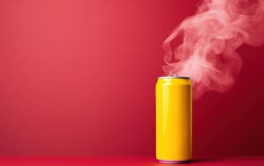 Drink Can Mockup blank space with red and yellow Smoke Effect.