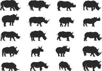 Rhino silhouettes, Rhinos silhouette, Rhino vector illustration, Rhino clipart, Rhino Svg, Rhino icon bundle