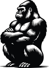 Crossed Arms Silverback Gorilla Profile Vector Logo Art
