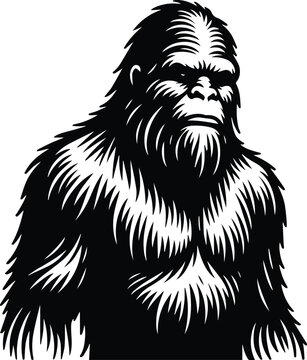 Classic Bigfoot Black-white Depiction Vector Logo Art