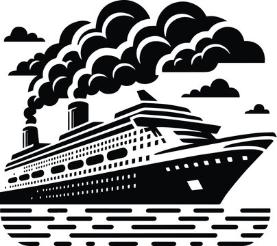 Cruise Ship Minimalist Outline Vector Logo Art