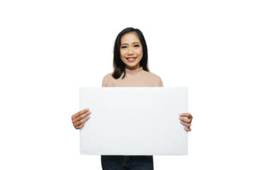 Beautiful Girl Holding a Sign  Isolated Background