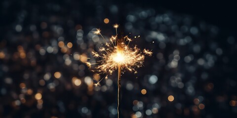 Close-up film photo capturing the mesmerizing glow of a sparkler against a deep black background, showcasing its vibrant light and intricate details
