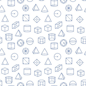 Geometrical Figures vector outline seamless pattern - Geometry Education background