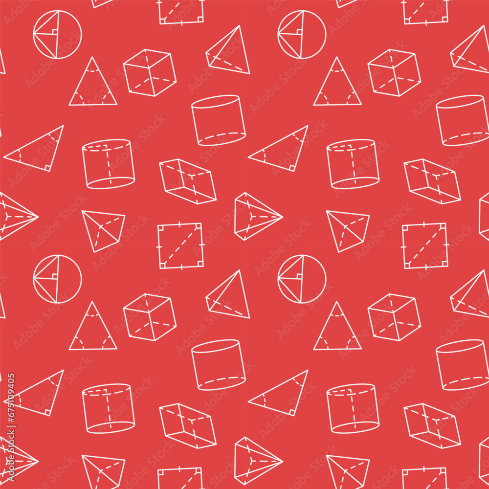 Aufkleber mathematics figures red seamless pattern in line style. geometry education vector background