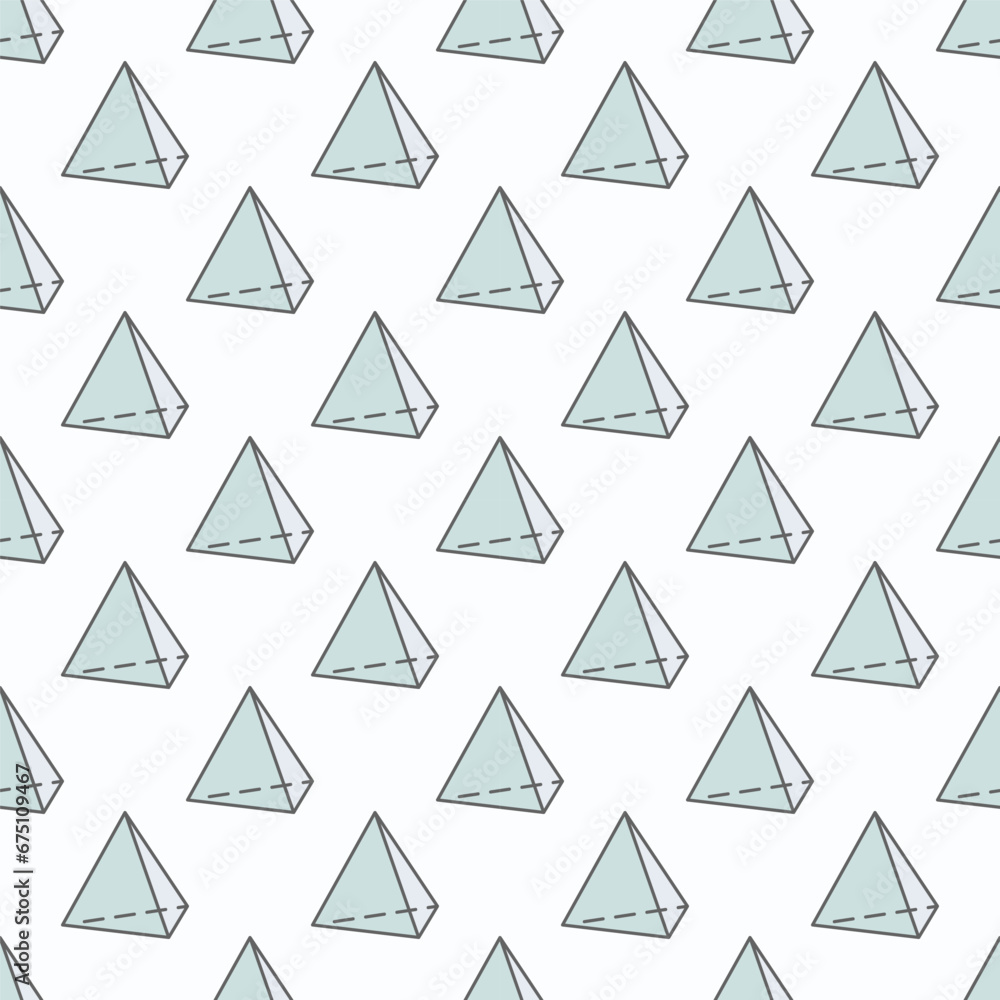 Poster tetrahedron mathematics figure colored seamless pattern - geometry education vector background