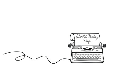 Single line art of World Poetry Day. Retro typewriter