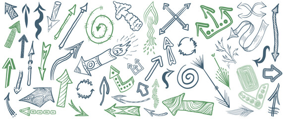 Set of ethno arrows. Hand drawn sketch.