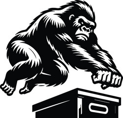Gorilla Performing Box Jump Vector Logo Art