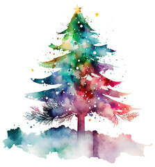 Colorful watercolor Christmas tree PNG transparent illustration

