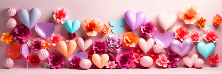 Valentine's Day background with colourful flowers. AI generativ.
