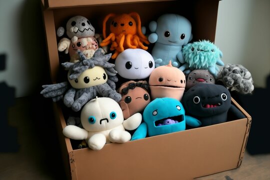 AI generated illustration of colorful toys in a box