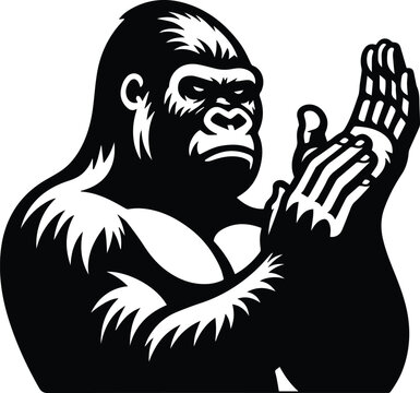 Raised Hands Silverback Gorilla Gesture Vector Logo Art