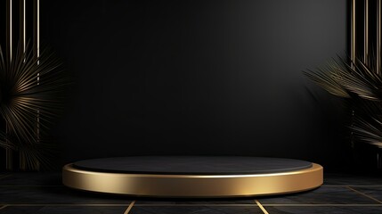 Luxurious black podium with a combination of gold