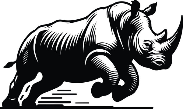Running Rhinoceros Dynamic Movement Vector Logo Art