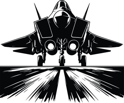 Stealth Fighter Jet Preparing Takeoff Vector Logo Art