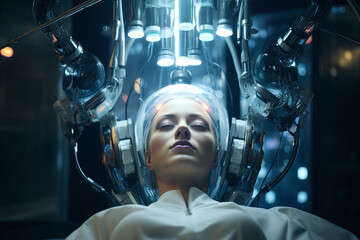 Future Cosmetic Surgery: Woman in Futuristic Device