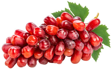 Red Grape on whiter background, Red grape or Red shine muscat grape with leaf isolste on white PNG File.