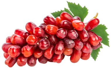 Red Grape on whiter background, Red grape or Red shine muscat grape with leaf isolste on white PNG File.