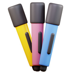 3d render highlighter. 3d design illustration back to school
