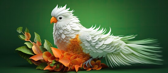 The beautiful ai isolated nature illustration features a cartoon white animal amidst a vibrant green and orange color palette with a captivating bird idea showcased through its intricate fea