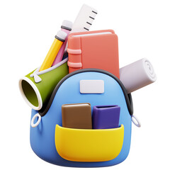 3d school bag with school stuff.  3d design illustration back to school