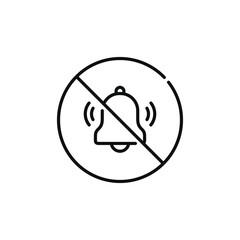 No sound allowed line icon sign symbol isolated on white background. No bells ringing line icon