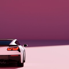 White sports car with pink background wall