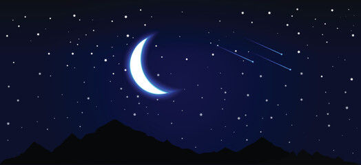 moon and stars  glowing night  vector illustration
