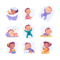 Baby Little Boy and Girl with Cute Face Vector Set