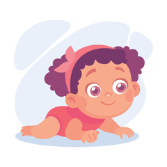 Baby Little Girl with Cute Face Creeping and Crawling Vector Illustration