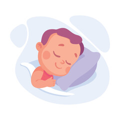 Baby Little Boy with Cute Face Sleep on Soft Pillow Vector Illustration