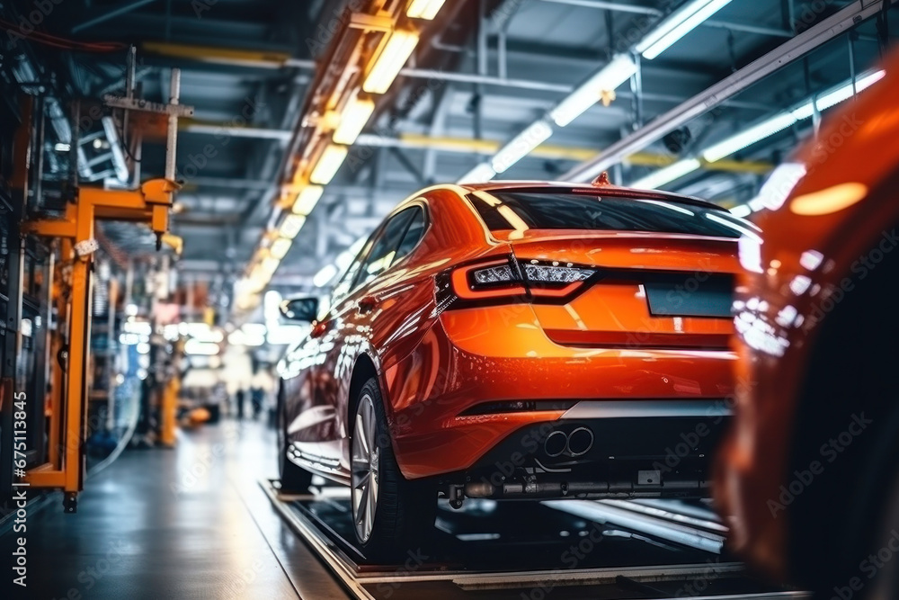 Poster assembly line for the production of modern cars. the final stage of assembly and testing during prod