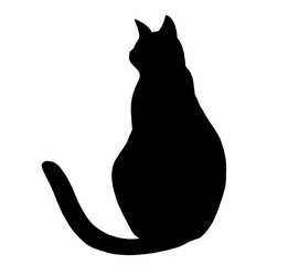 後ろ向きで座る黒猫のシルエットイラスト