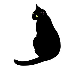 振り向く黒猫のシルエットイラスト