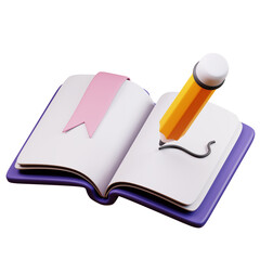 open book written in pencil 3d design illustration