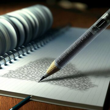 AI generated illustration of a pencil that is laying on a spiral notebook with a white paper