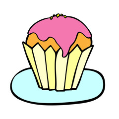 Hand-drawn style, illustration of strawberry chocolate cupcakes