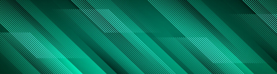 3D green geometric abstract background overlap layer on dark space with diagonal lines shape decoration. Modern graphic design element cutout style for web banner, flyer, card, or brochure cover - obrazy, fototapety, plakaty