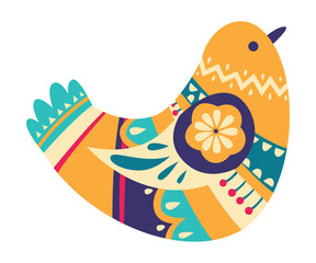 Bright Bird with Folk Ornament and Decor Vector Illustration