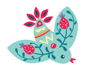 Bright Bird with Folk Ornament and Decor Vector Illustration