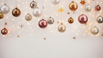 Classy Christmas Ornaments Flat Lay with an Overhead View - Staged Against a Weathered White Background with Vintage, Grunge Effect - Xmas Holiday Concept with Copy Space