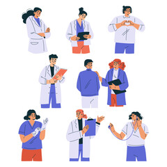 Man and Female Doctor Character as Professional Hospital Worker Vector Illustration Set