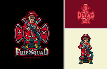 Cartoon Fireman  Mascot Logo Design Inspiration, vector illustration