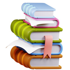 stack of books with bookmarks. 3d render 3d design illustration back to school