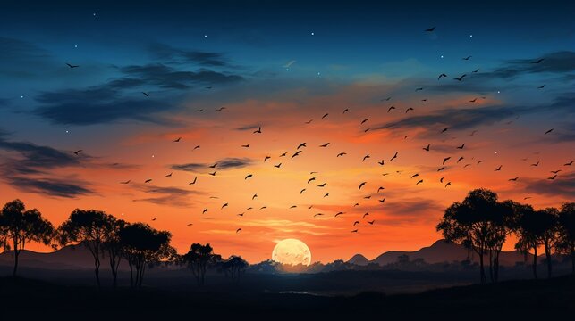 Silhouetted Avian Soaring Above Vibrant Ocean Horizon During Majestic Sunset generated by AI tool 