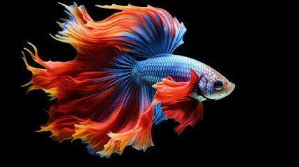 Fototapeta premium Capture the moving moment of siamese fighting fish isolated on black background. betta fish.