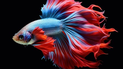 Fototapeta premium Capture the moving moment of siamese fighting fish isolated on black background. betta fish.