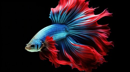 Fototapeta premium Capture the moving moment of siamese fighting fish isolated on black background. betta fish.